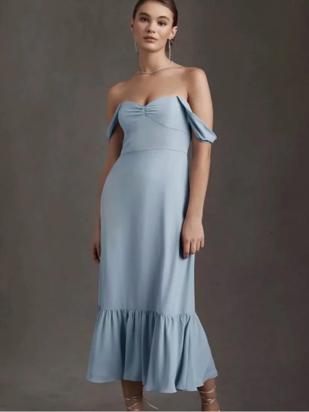 BHLDN Light Blue Off-Shoulder Midi Dress